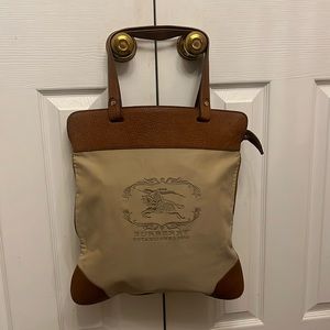 Burberry Stowell brown beige canvas Novacek leather tote bag